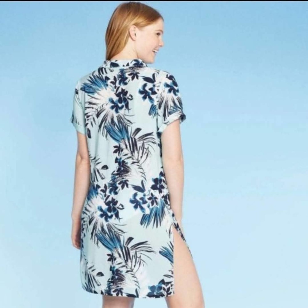 XHILARATION Blue Floral Button Up Dress Medium - Picture 3 of 7